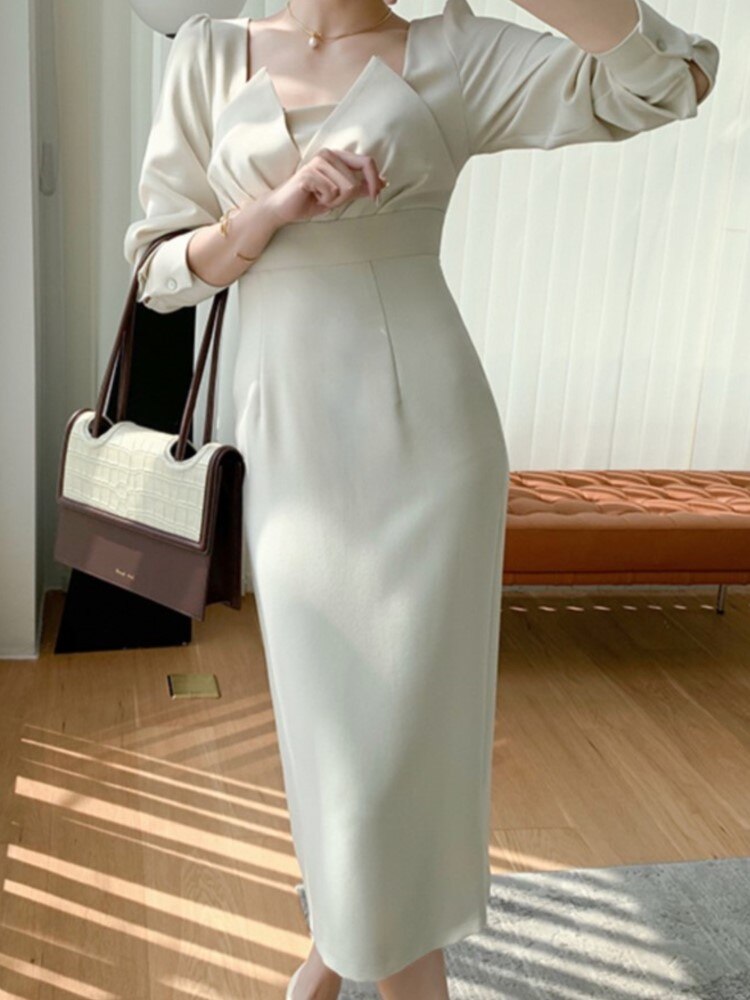 Long Sleeve Vintage Fashion Chic Evening Vestido Female Birthday