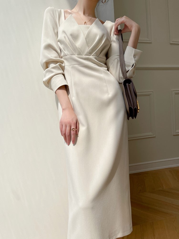 Long Sleeve Vintage Fashion Chic Evening Vestido Female Birthday