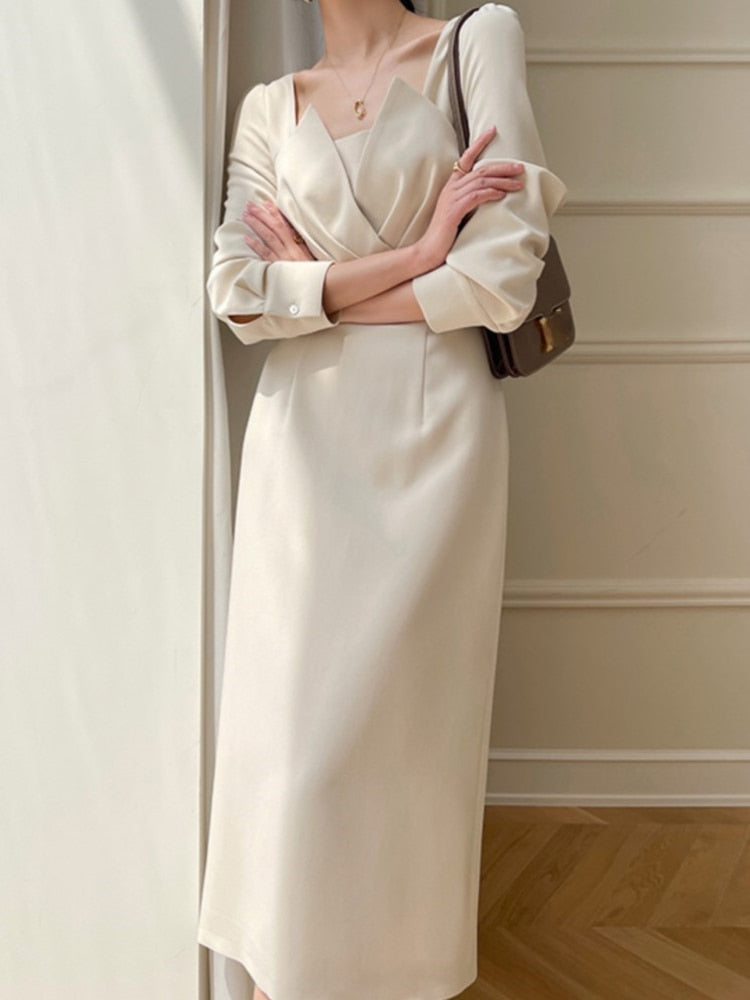 Long Sleeve Vintage Fashion Chic Evening Vestido Female Birthday