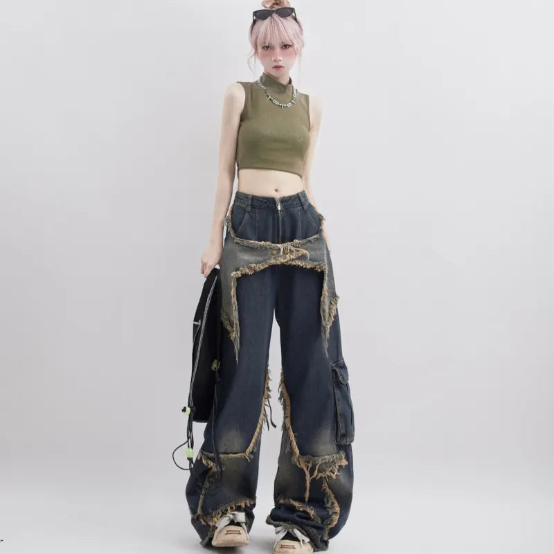 Blue Fashion Hip Hop Vintage Straight Autumn Women's Jeans