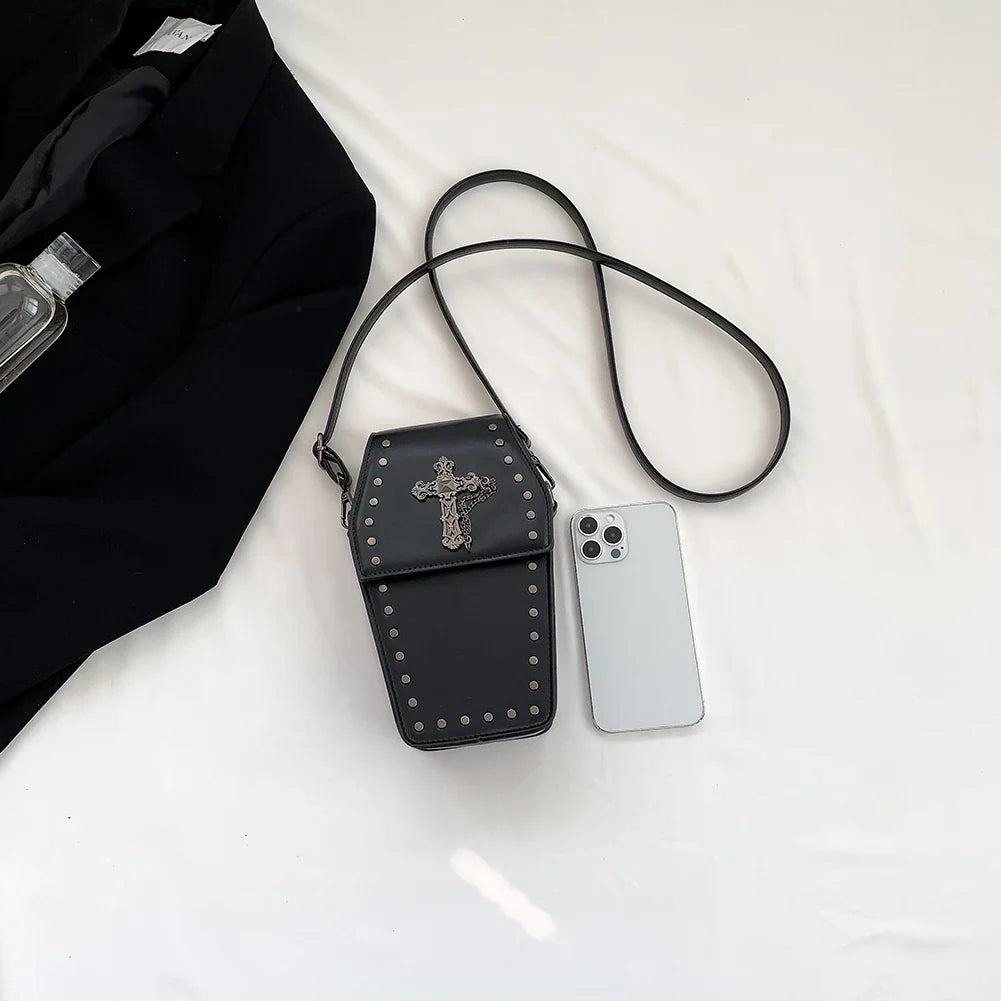 Gothic Coffin Zipper Strap Adjustable PU Leather Halloween Bag