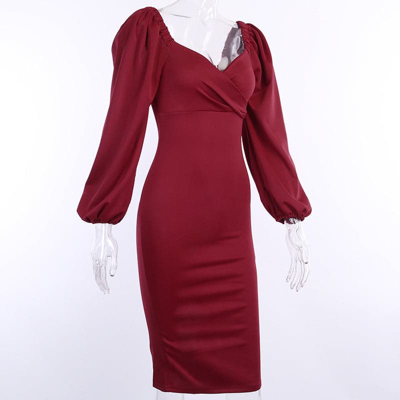In Stock Fashion V Neck Summer Long Sleeve Dresses