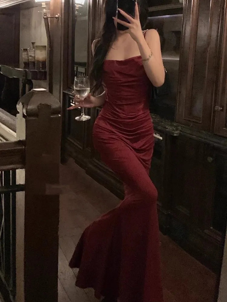 Elegant Mermaid Summer Strap Evening Maxi Dress