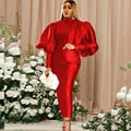 Long Lantern Dress Christmas High Collar Bodycon Shiny Celebrate Occasion