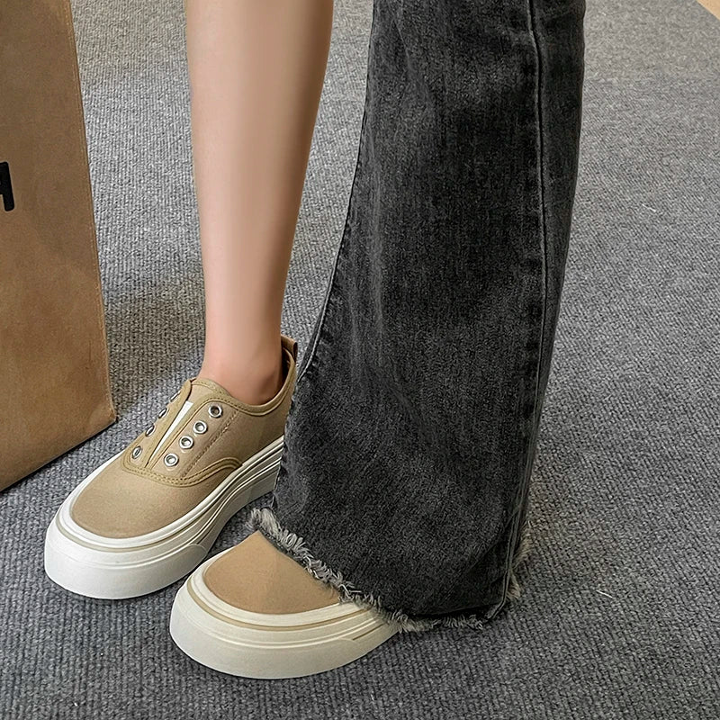 Outdoor Walking Canvas Fashion Jogging Slip-on Vulcanized Flat Casual Ladies Skateboard