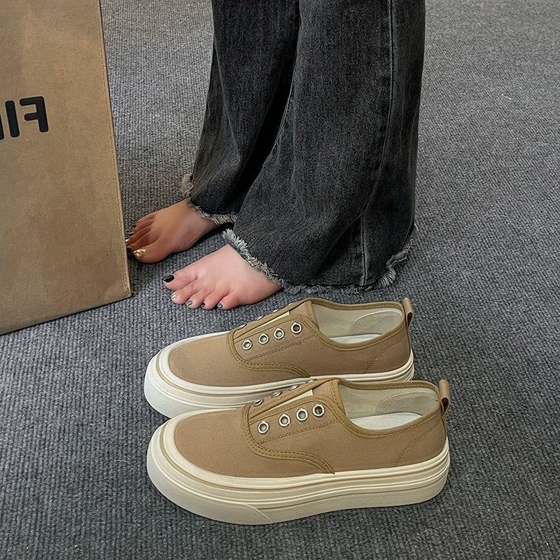 Outdoor Walking Canvas Fashion Jogging Slip-on Vulcanized Flat Casual Ladies Skateboard