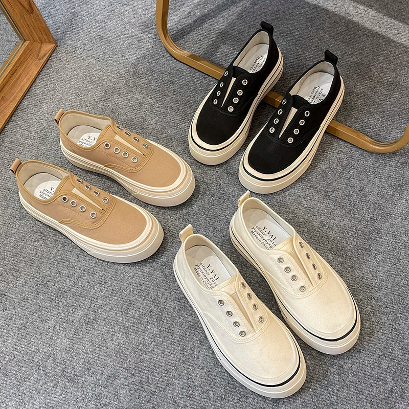 Outdoor Walking Canvas Shoes New Fashion Jogging Sneakers Slip-on Woman Vulcanized Flat Casual Loafers Ladies Zapatillas