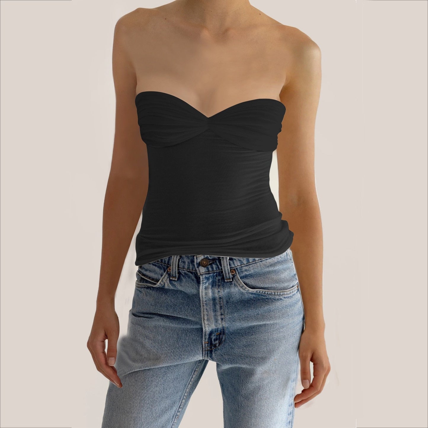 Sleeveless Chest Wrap Top Streetwear Party Casual Bodycon Solid Backless Top