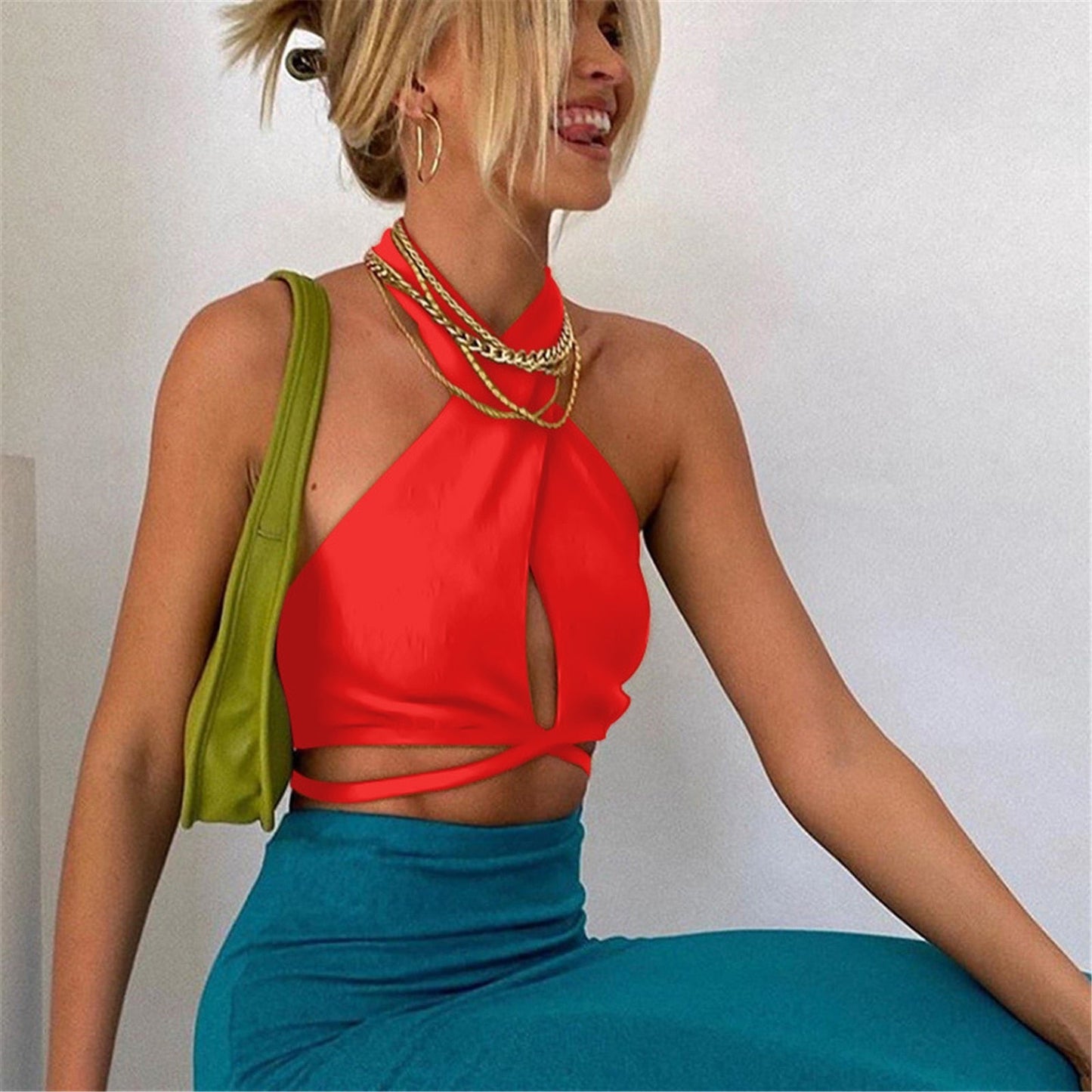 Neck Hollow Out Camisole Tie Backless Bandage Cropped Bustier Vest