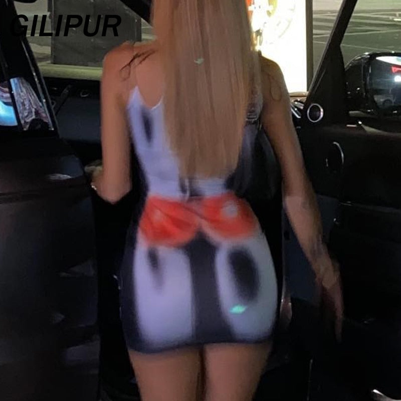 Y2k Summer Party Dress Slim 3D Printed Bodycon Skirts Outfits