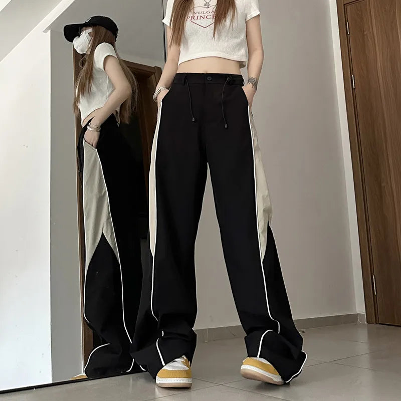Y2K Contrasting Colors Straight Mopping High Waist Sweatpants