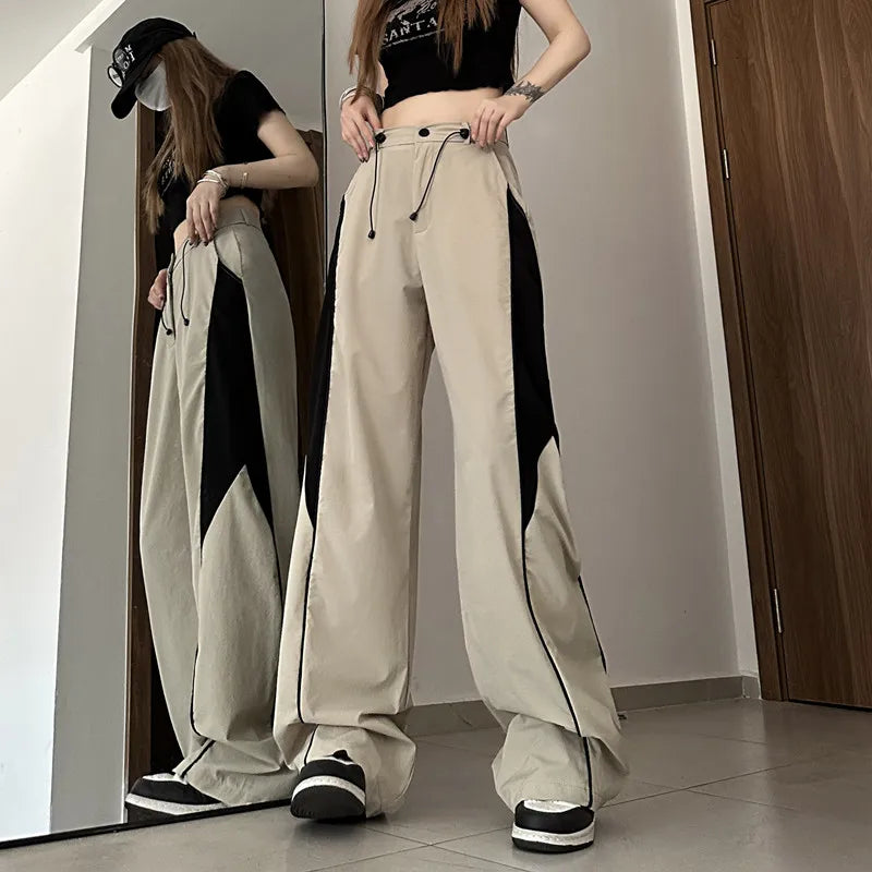Y2K Contrasting Colors Straight Mopping High Waist Sweatpants