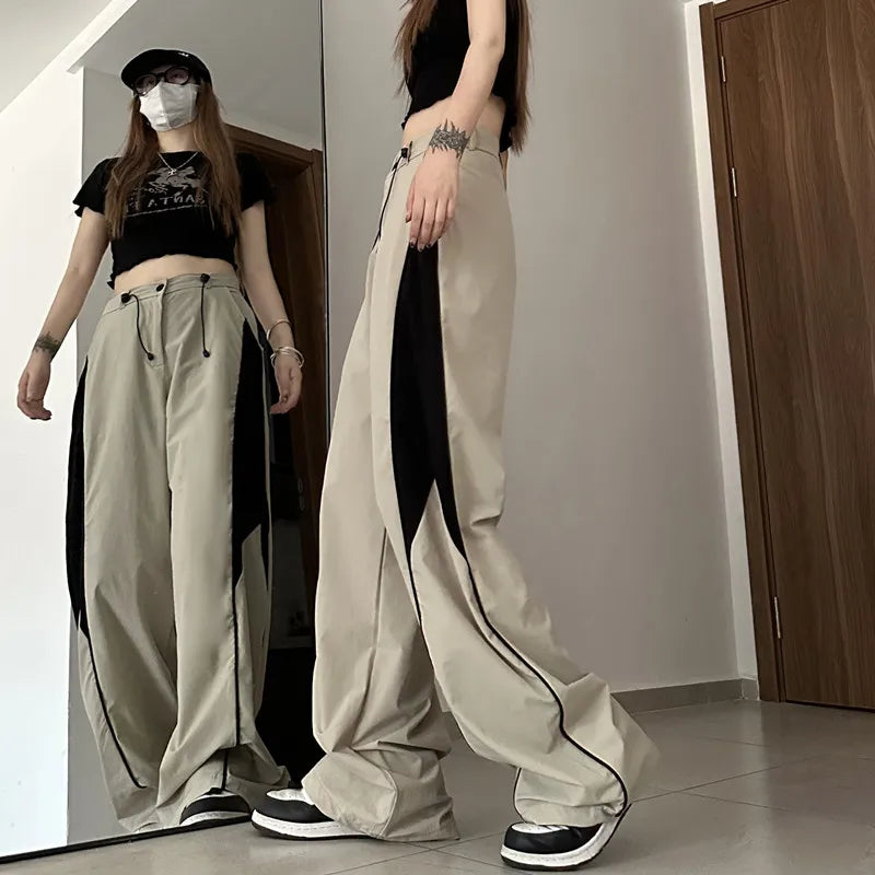 Y2K Contrasting Colors Straight Mopping High Waist Sweatpants