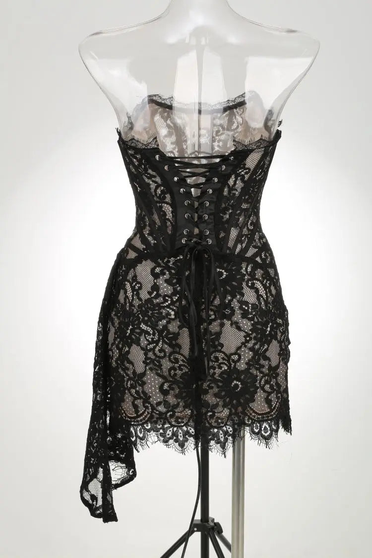 Pleated Evening Gowns Lace Patchwork Party Clothes Lace Dress