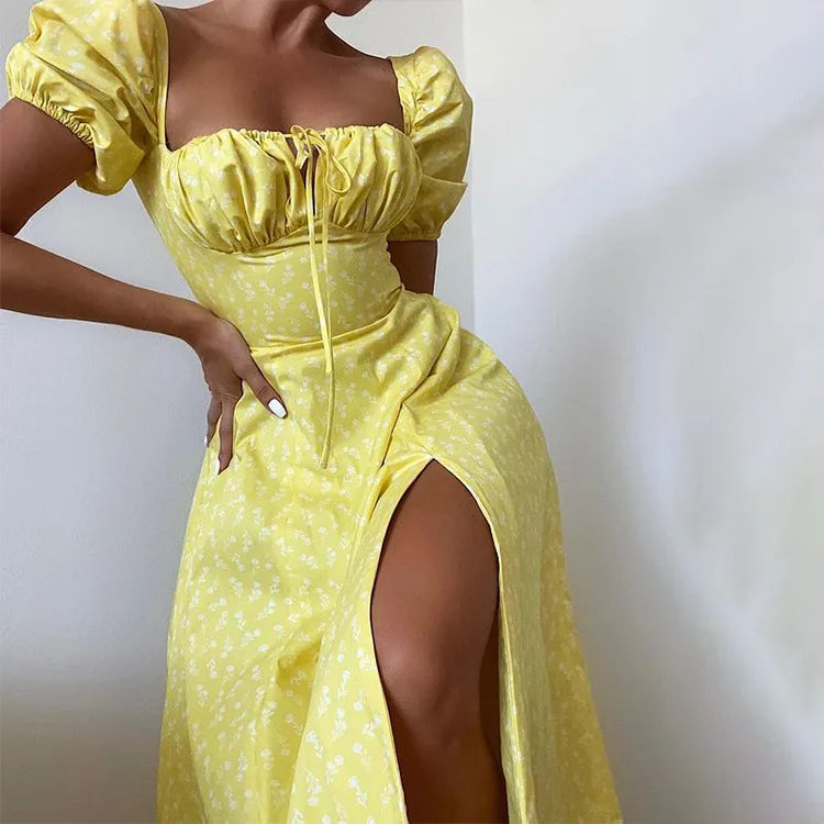 Floral Spring French Backless Slim-fit Halter Trending Midi Dresses