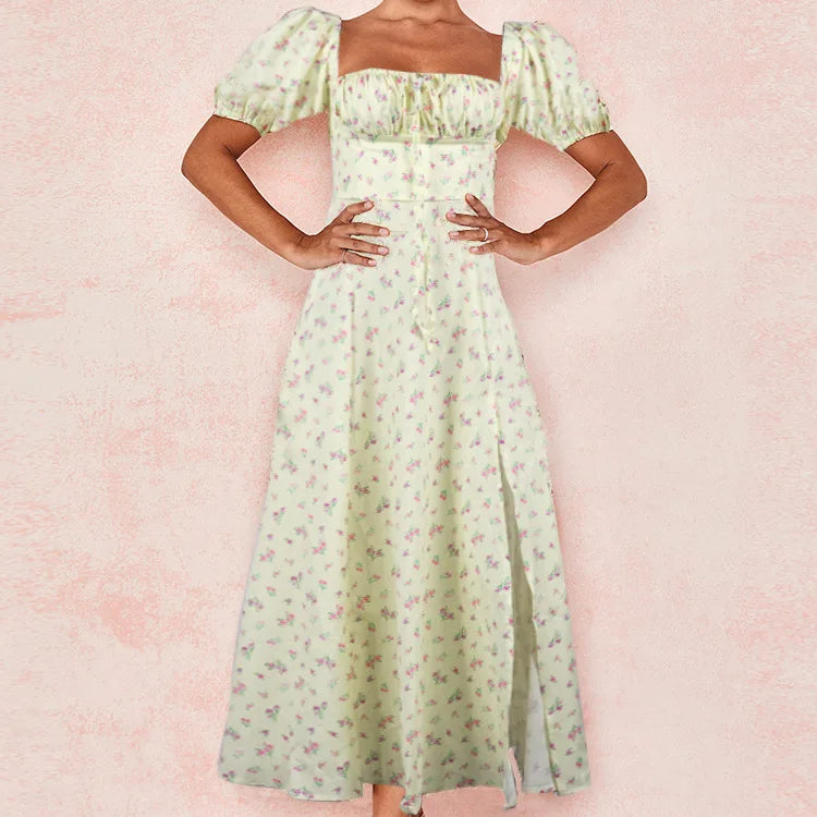 Floral Spring French Backless Slim-fit Halter Trending Midi Dresses