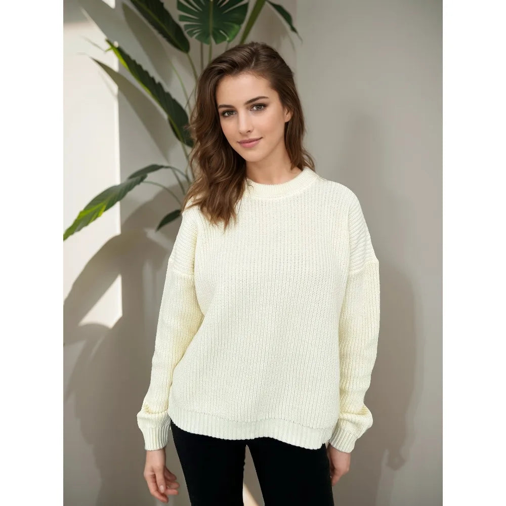Warm Vintage Green Knitted Oversized Thick Loose White Sweater