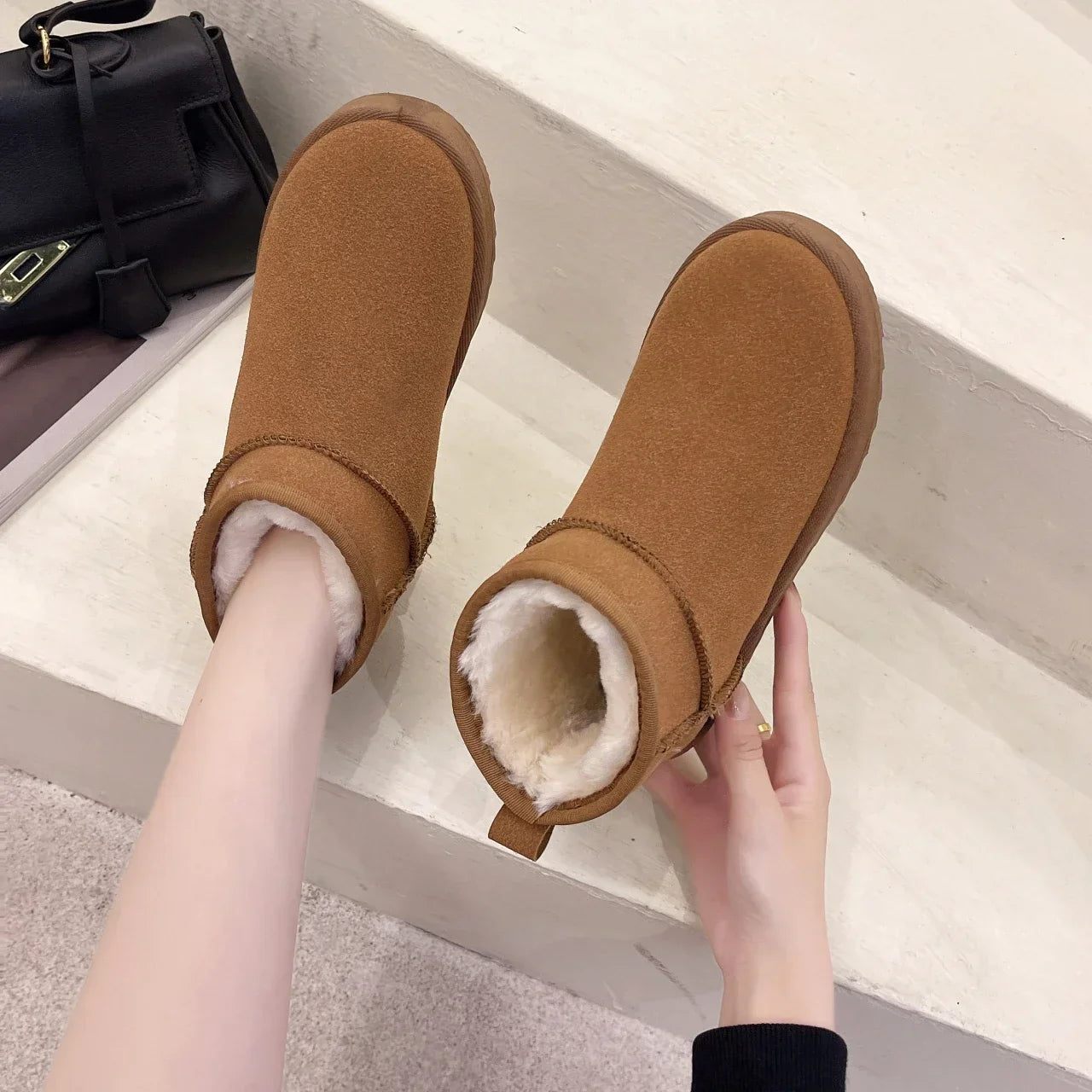 Women's Shoes Australian Boots Winter Footwear Round Toe Flat Heel Boots-Fashion Snow Low Ladies Ankle Cotton 36-42