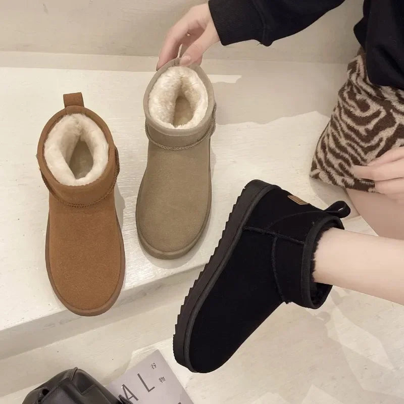 Women's Shoes Australian Boots Winter Footwear Round Toe Flat Heel Boots-Fashion Snow Low Ladies Ankle Cotton 36-42