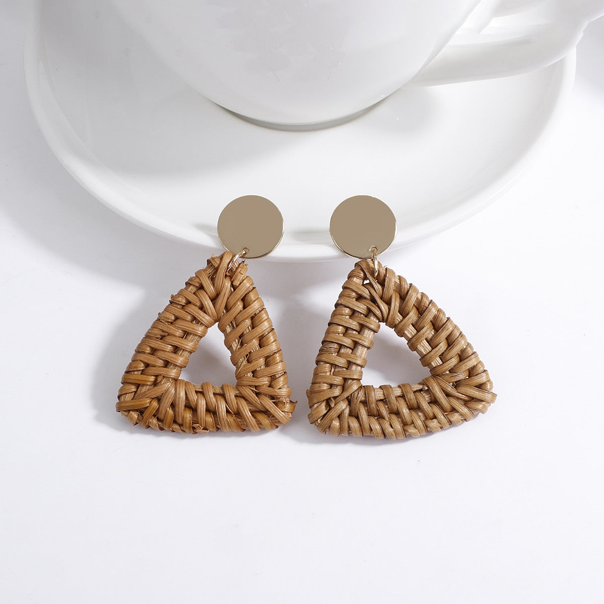 Wooden Beads and Rattan Boho Earrings