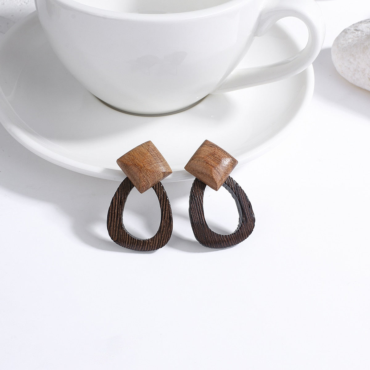 Wooden Beads and Rattan Boho Earrings