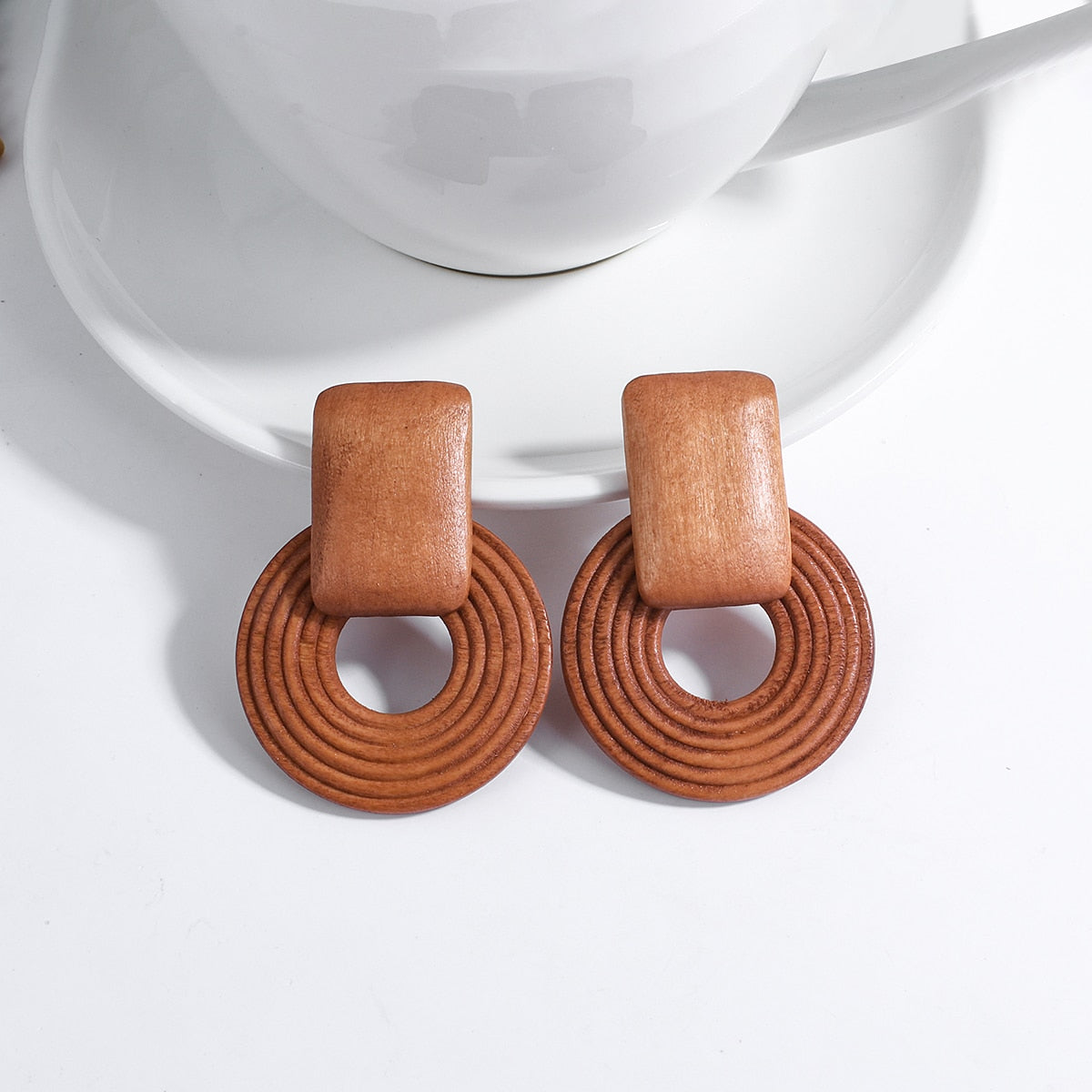 Wooden Beads and Rattan Boho Earrings