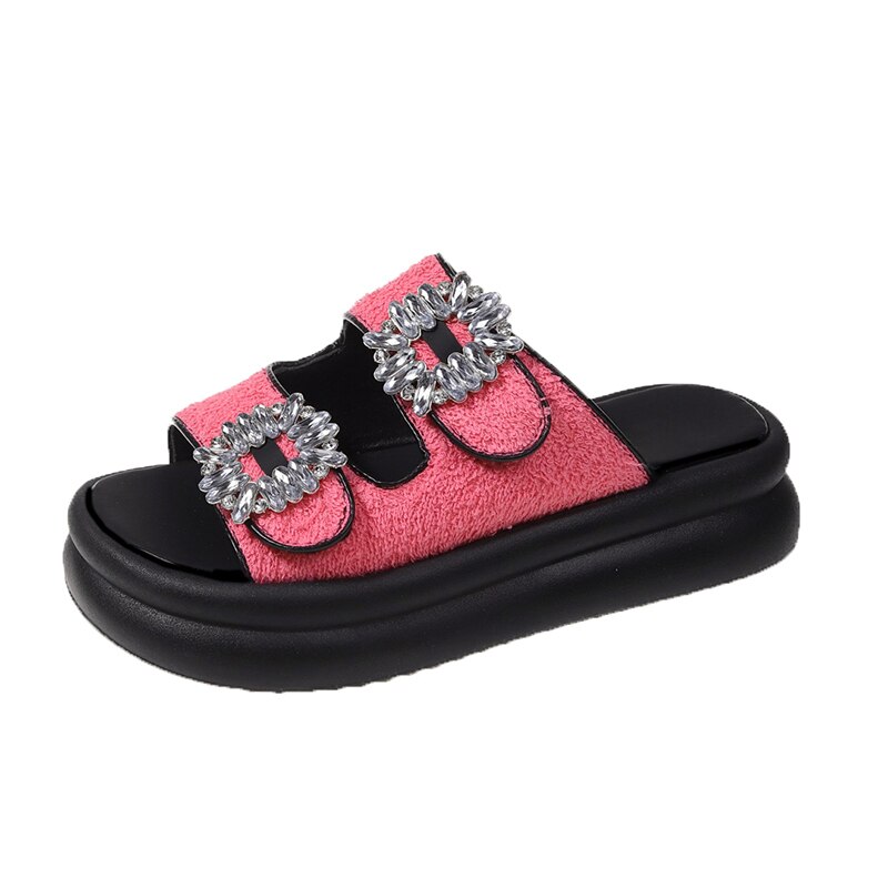 Wren Rhinestone Buckle French Terry Sandals