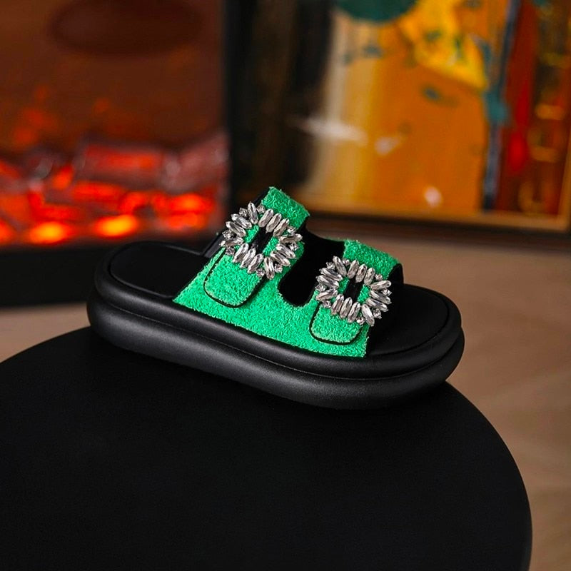Wren Rhinestone Buckle French Terry Sandals