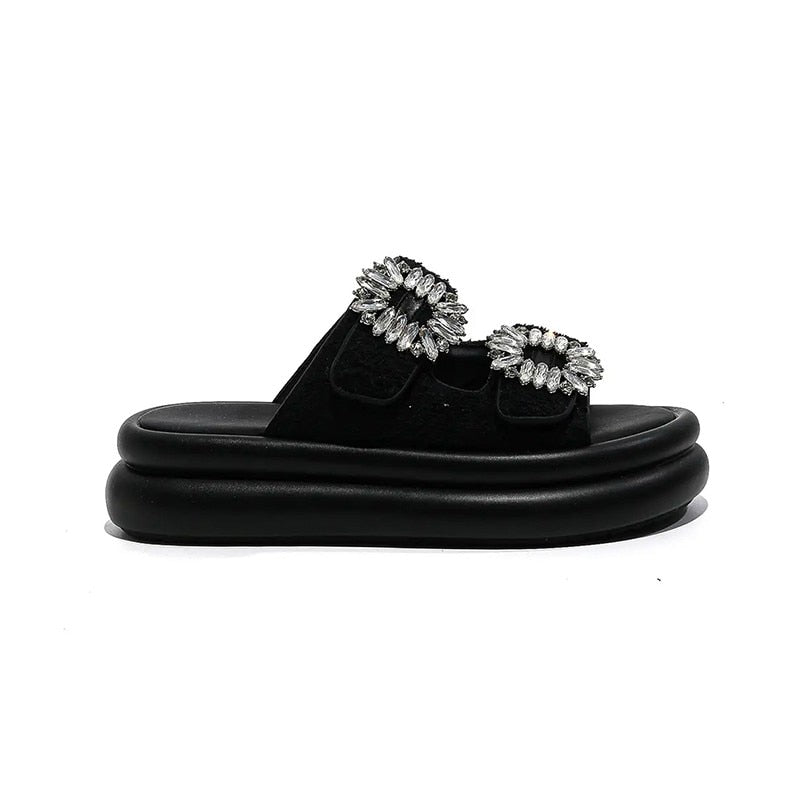 Wren Rhinestone Buckle French Terry Sandals
