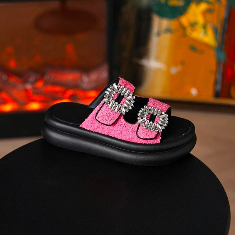 Wren Rhinestone Buckle French Terry Sandals