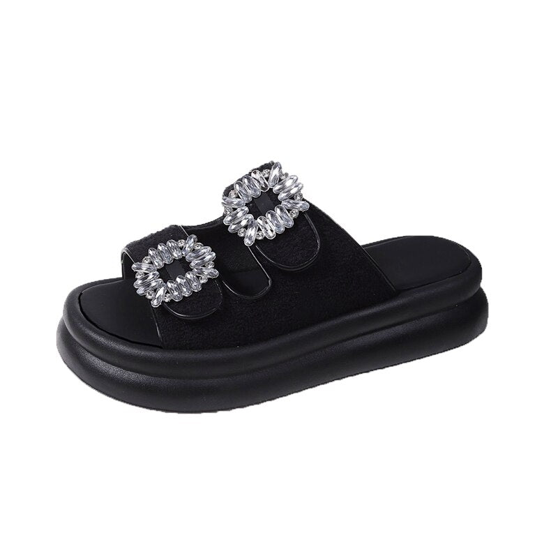 Wren Rhinestone Buckle French Terry Sandals