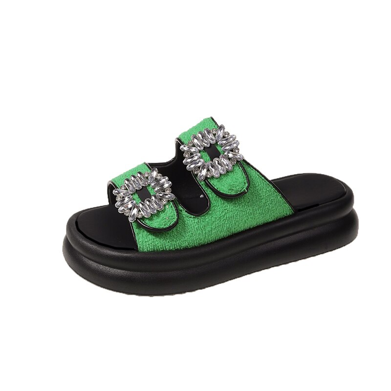 Wren Rhinestone Buckle French Terry Sandals