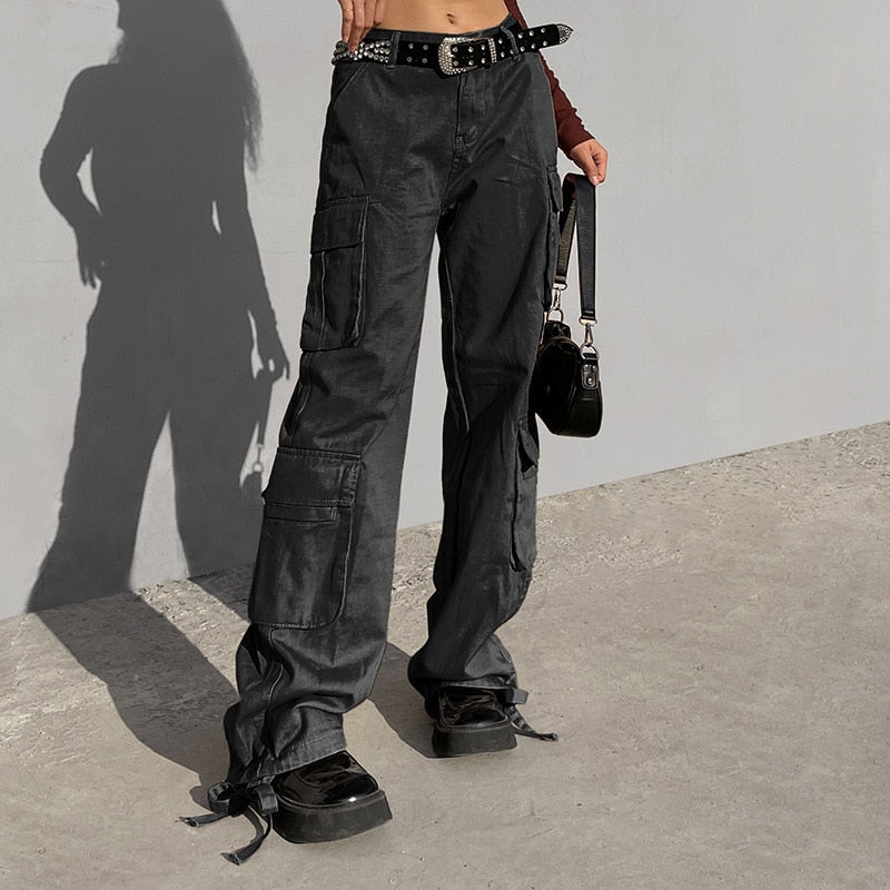 Y2K Jeans Low Rise Trousers Blue Vintage Gothic Print Baggy Casual Wide Leg Denim Aesthetic
