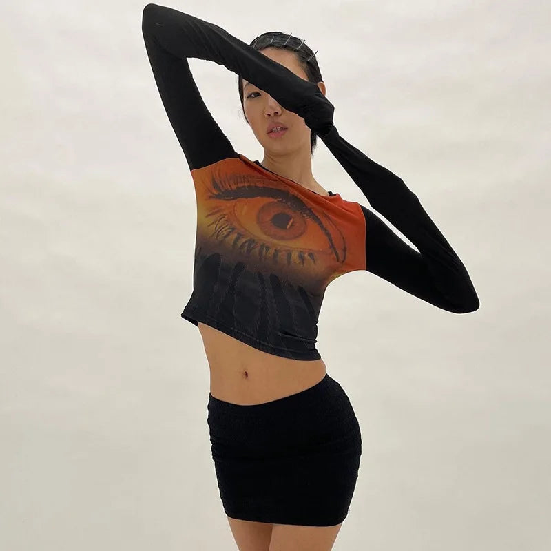 Vintage Punk Goth Grunge Print Crop Top