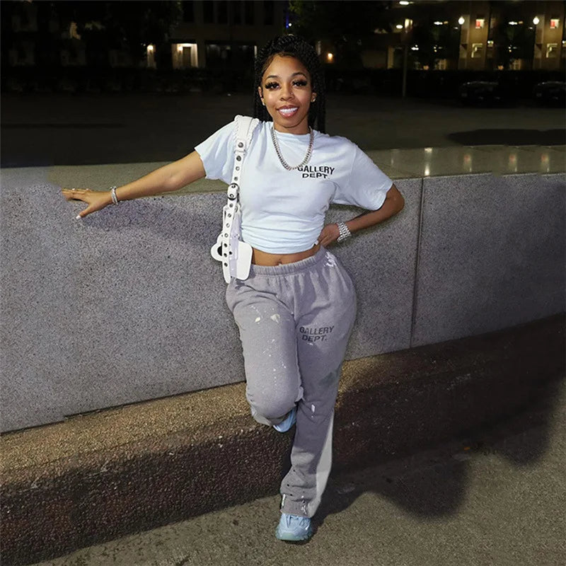 Y2K Style Fitness Trendy Loose Casual Letter Design Sweatpants