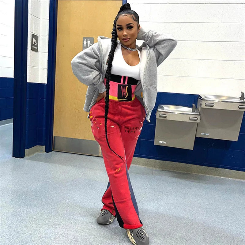 Y2K Style Fitness Trendy Loose Casual Letter Design Sweatpants