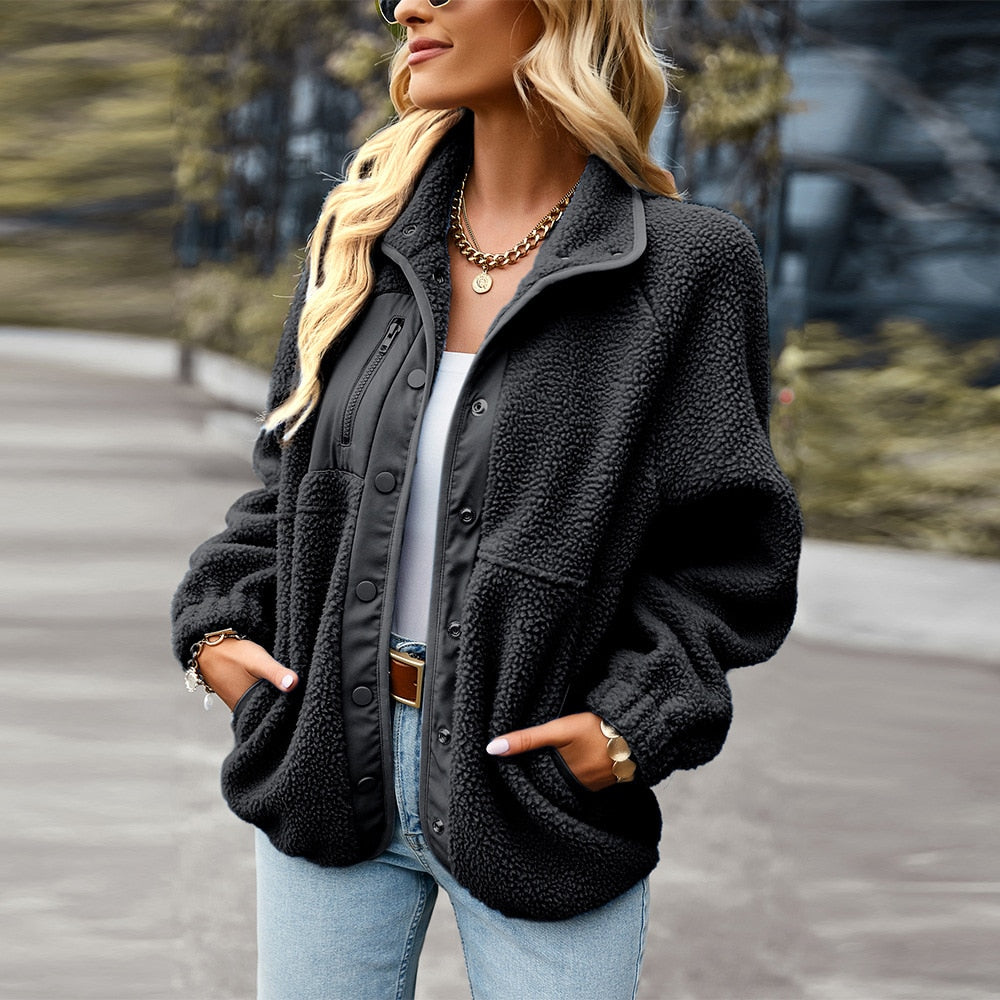 Turn Down Collar Patchwork Jacket