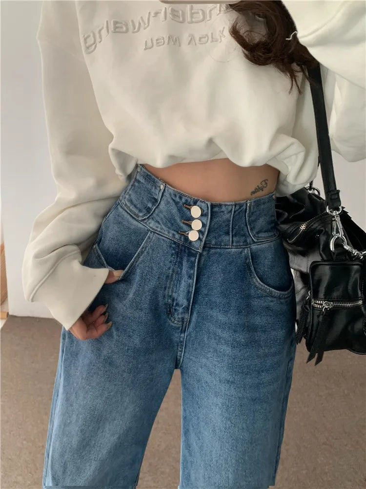 Streetwear Classic Full-Length Denim Pants for Women