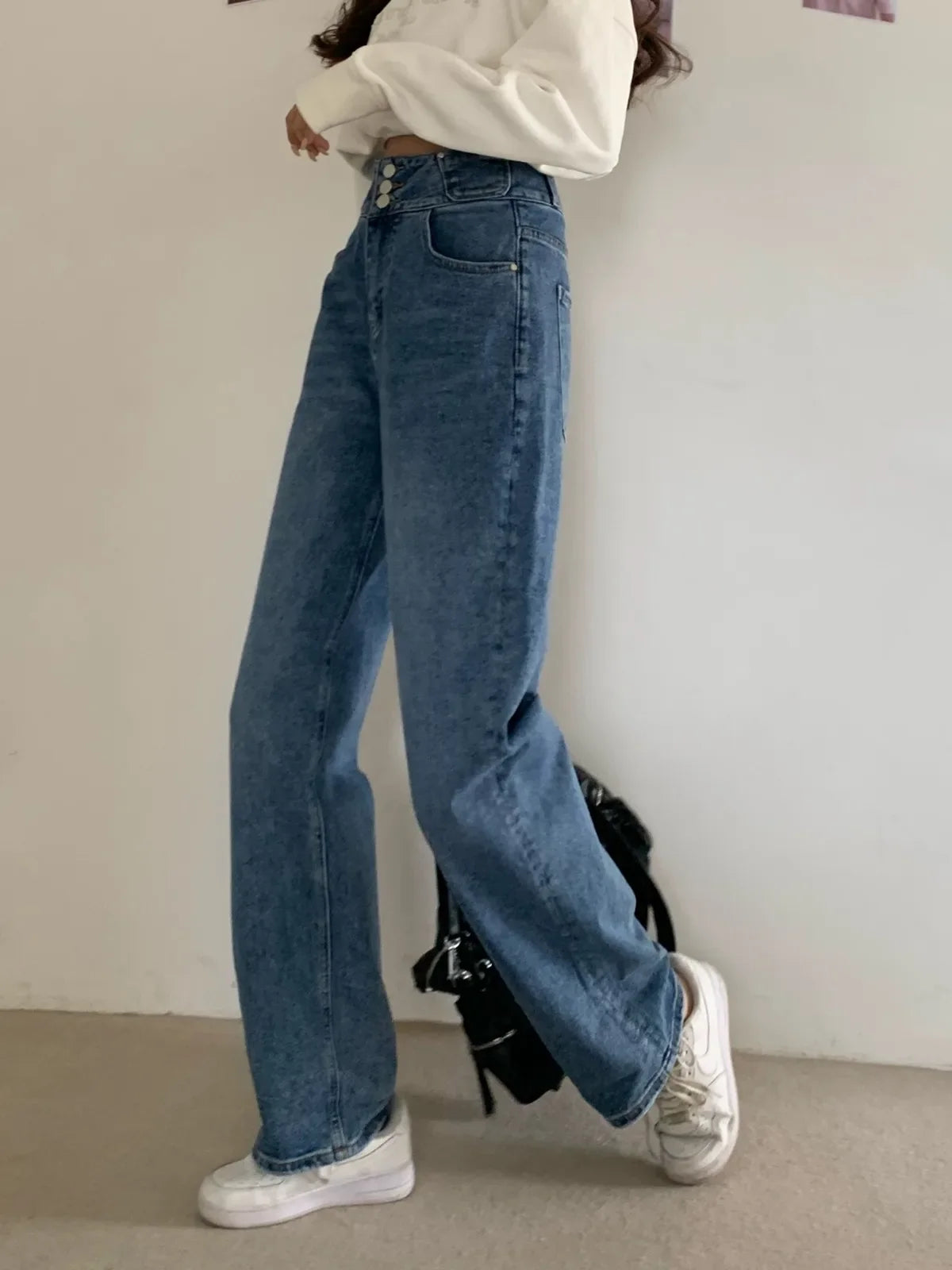 Streetwear Classic Full-Length Denim Pants for Women