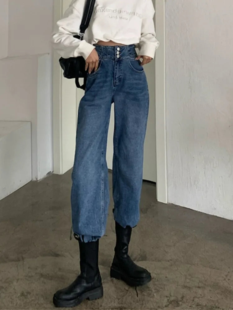 Streetwear Classic Full-Length Denim Pants for Women