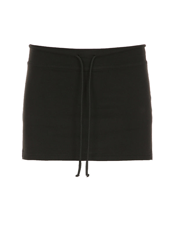 Solid Color Y2k Drawstring Slit Mini Skirts