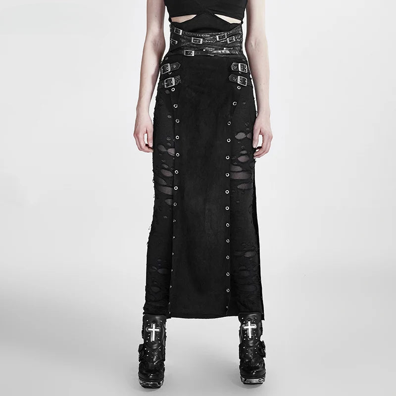 Women's Gothic Black Rock Copslay Stage Personality Hip Hop Streetwear Long High Waisted Skirt