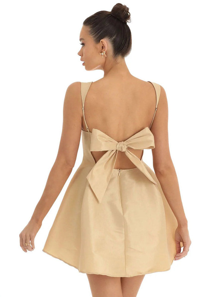 A-Line Satin Mini Dress with Open Back