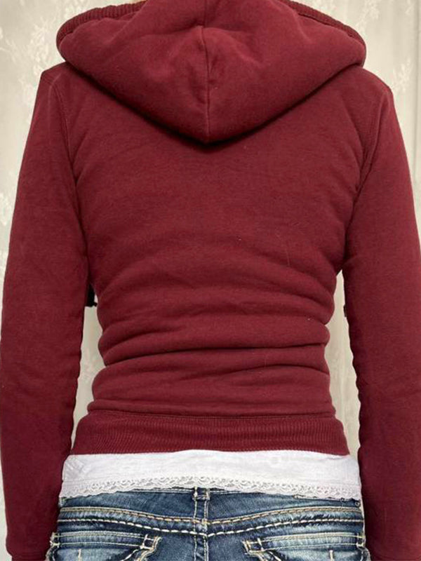 Red Vintage Digital Print Fur Oversized Hoodie