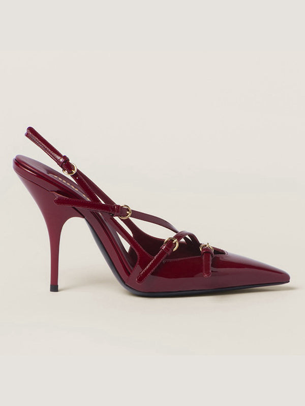 Belt Buckle Hollow Pointed-Toe Split-Joint Sling Shoes Pumps Sandals