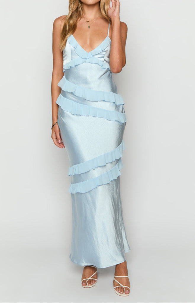 Andrea Blue Ruffle Maxi Dress