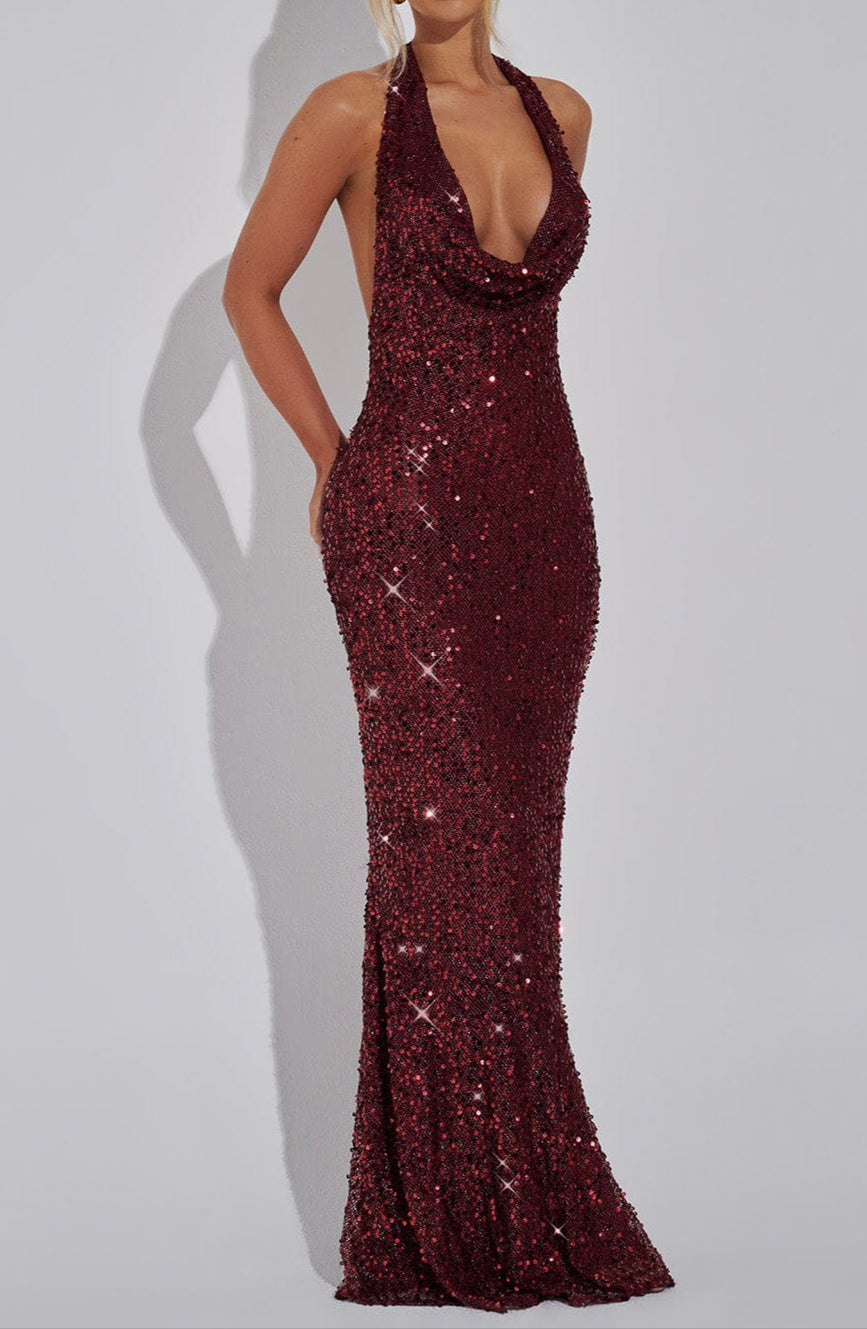 Elsa Maxi Dress - Wine Lined