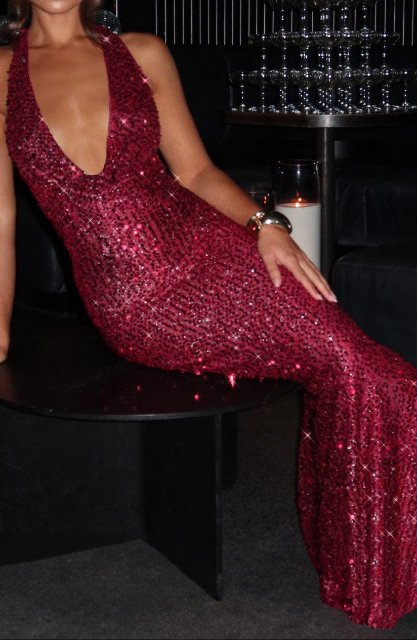 Elsa Maxi Dress - Wine Lined