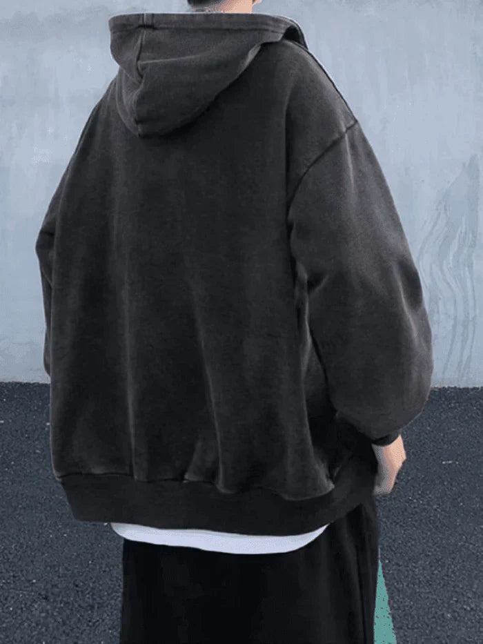 Dark Vintage Oversized Wash Zip Up Hoodie Men