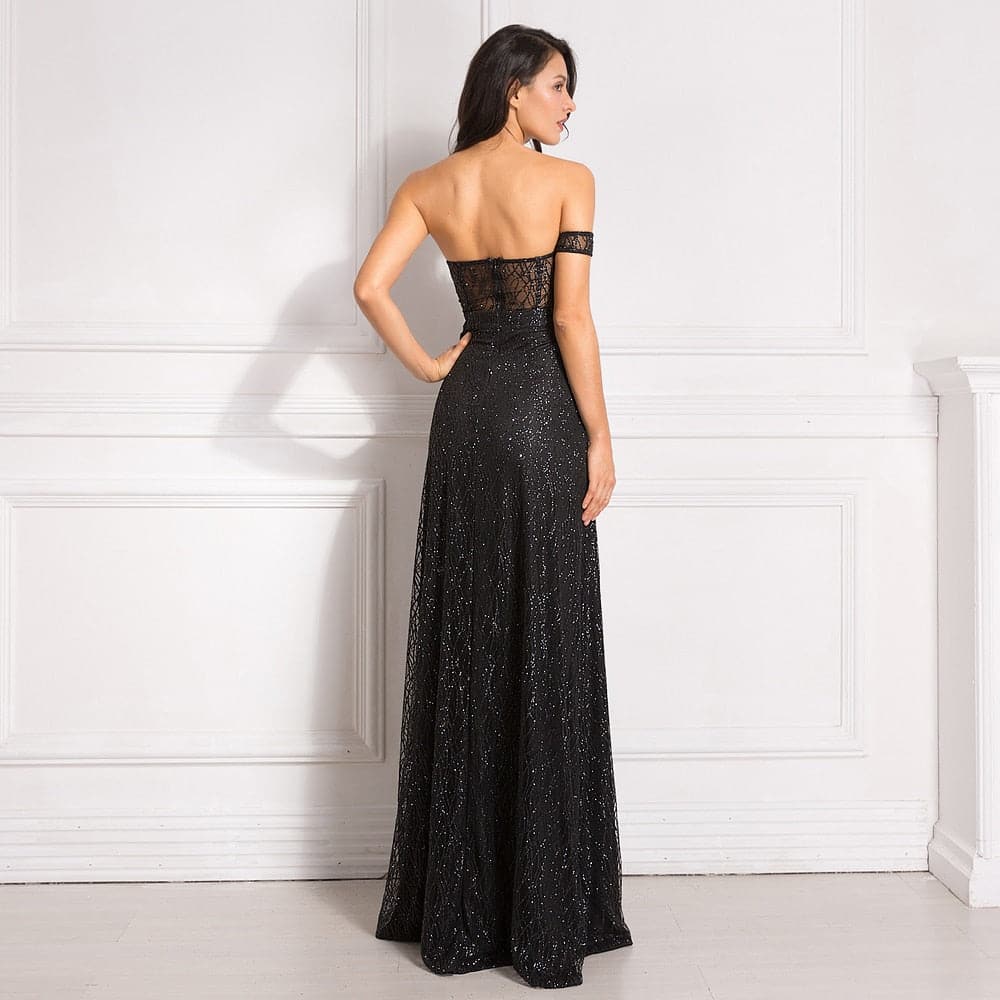 Off Shoulder Glitters Floor Length Split Party Dress